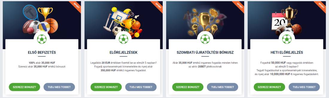 20Bet bónuszok